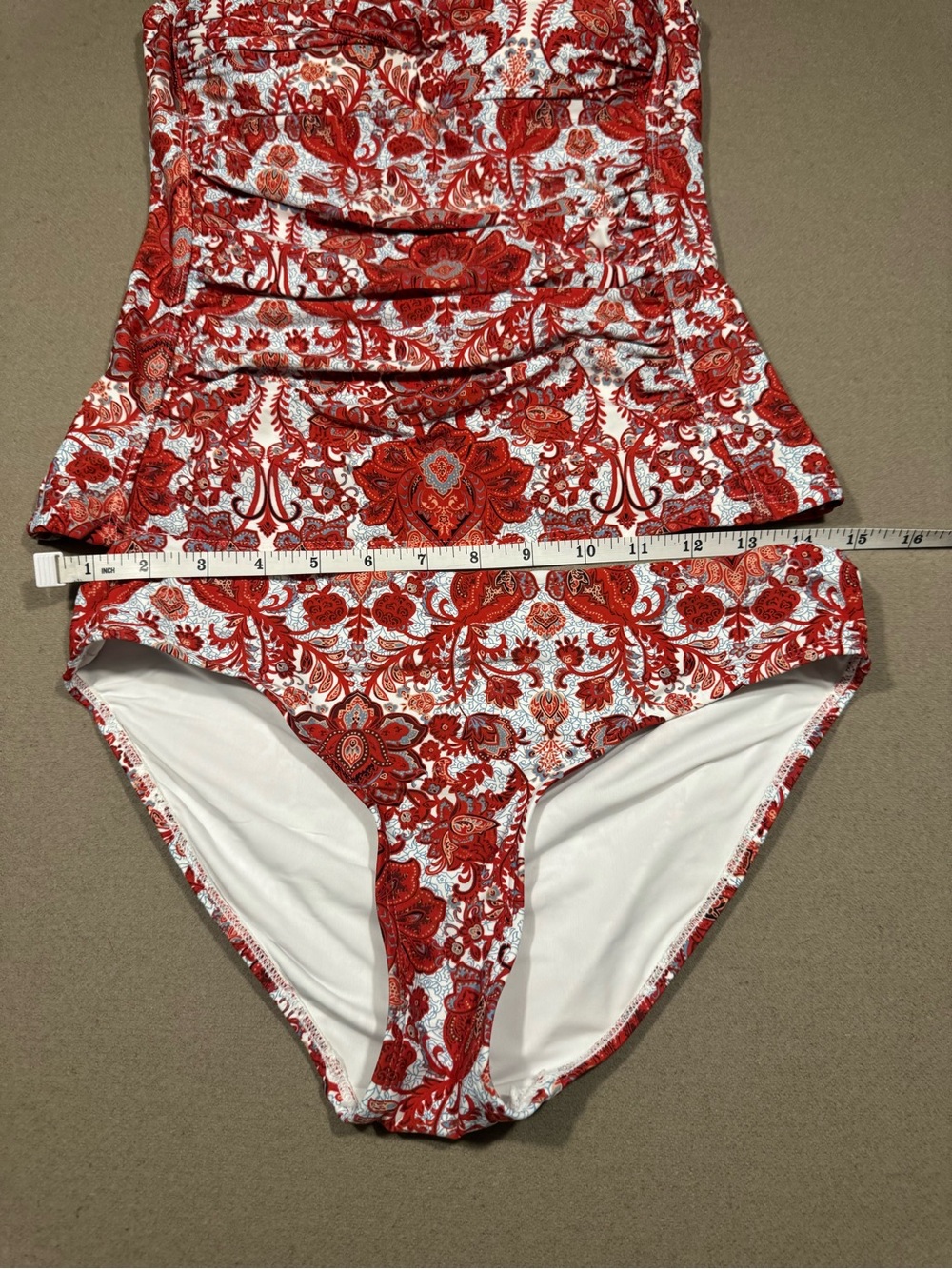 Rust and White Floral Two-Piece Tankini Swimsuit women’s size 10 nip tuck brand - Picture 4 of 7